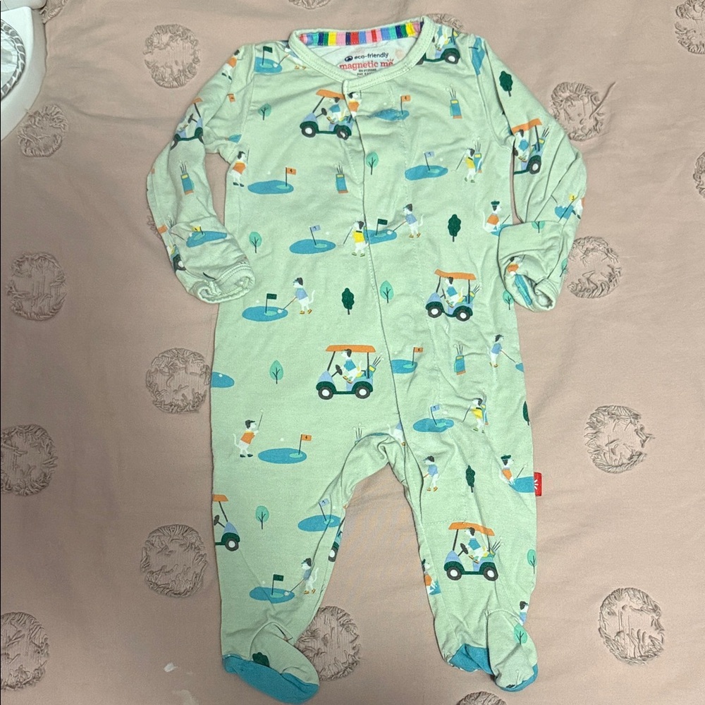 Magnetic Me- Kids One Piece in Light Green with Golf Print